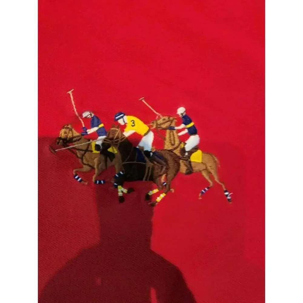 Polo Ralph Lauren Red Short Sleeve Polo Shirt Multiple Pony Riders Logo Large